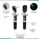 SereneLife dual-function otoscope and ophthalmoscope with a fiber optic digital light design, LED illumination, comfortable handle, power switch, and interchangeable tips for easy use and battery insertion
