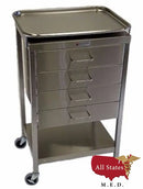 SS Anesthesia Table with 4 Drawers and removable tray 16"w x 20"l x 34"H