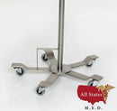 SS Foot Controlled IV Pole, 5-Leg 22"dia. Base, 4 Hook Top