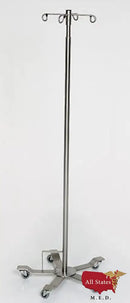 SS Foot Controlled IV Pole, 5-Leg 22"dia. Base, 4 Hook Top