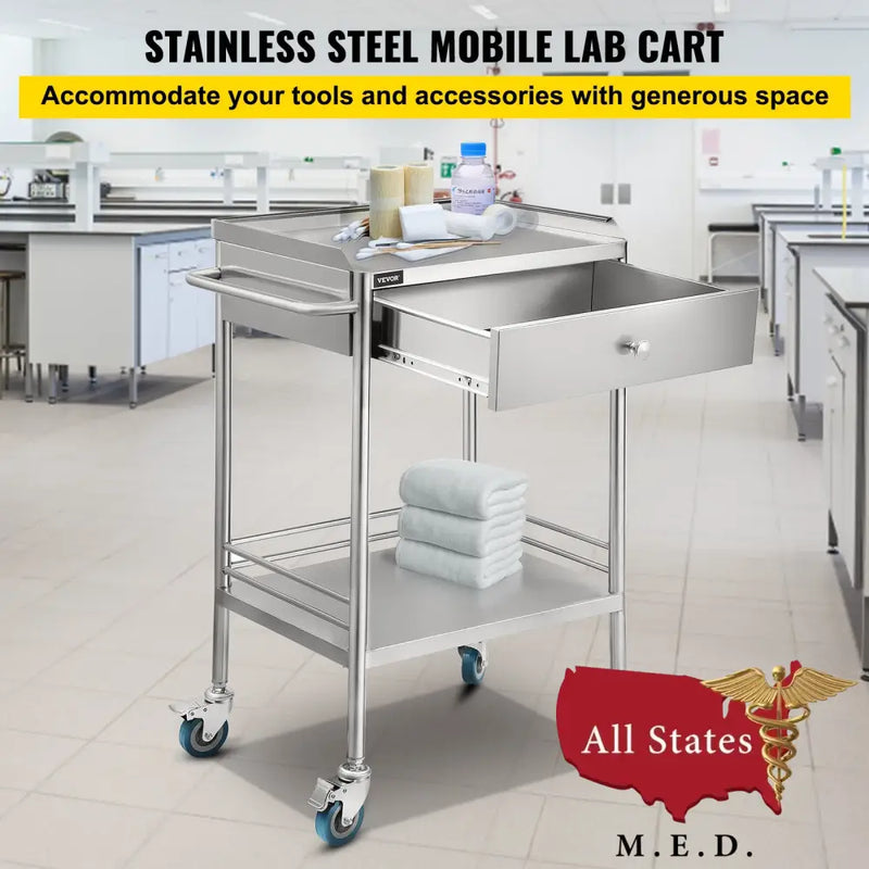 Stainless Steel Medical Cart with Drawer-Accessory-All States M.E.D.