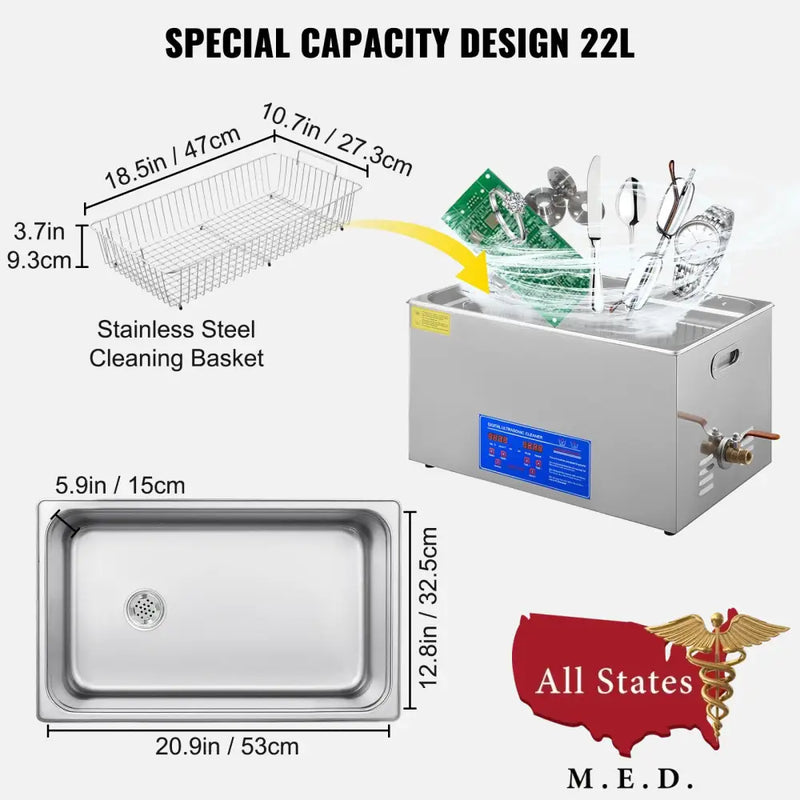 Ultrasonic Cleaner 22 Liter Capacity-Autoclaves-All States M.E.D.