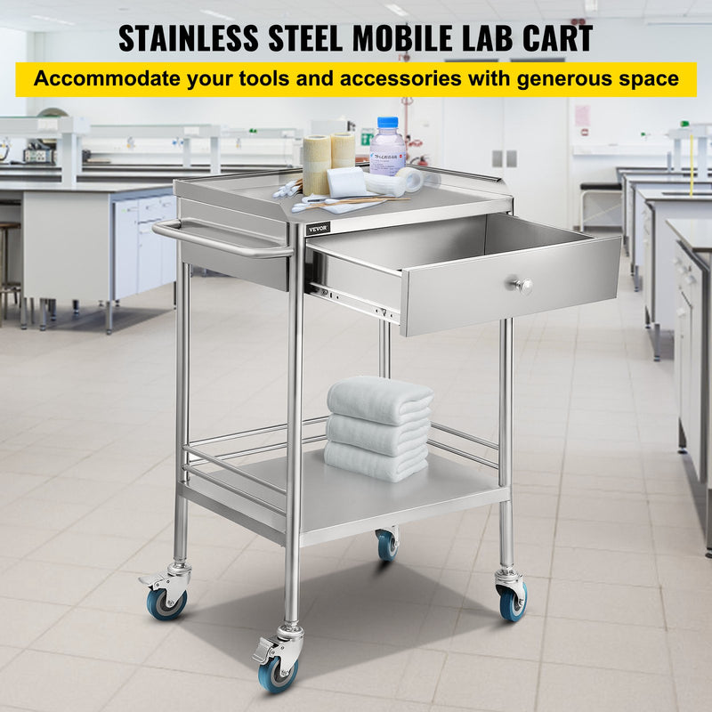 VEVOR Rolling Table 24 x 11.8 in. Stainless Steel Cart with Wheels